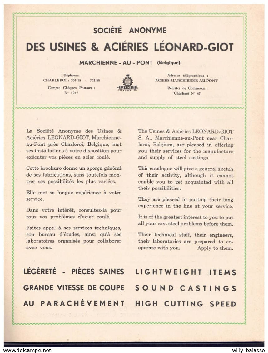 +++  Livret Ancien - Brochure - Usines Et Aciéries Léonard Giot - MARCHIENNE AU PONT    // - Non Classés