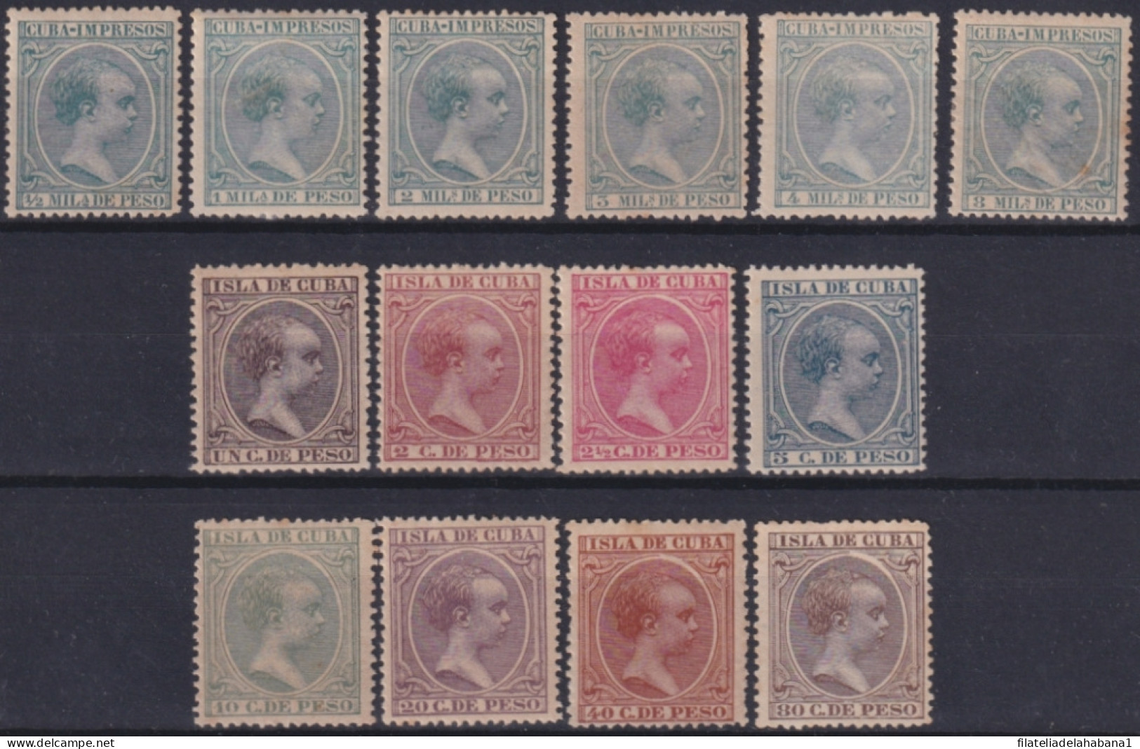 1896-306 CUBA SPAIN 1896 ALFONSO XIII ½ Mls – 80c COMPLETE SET.  - Prephilately