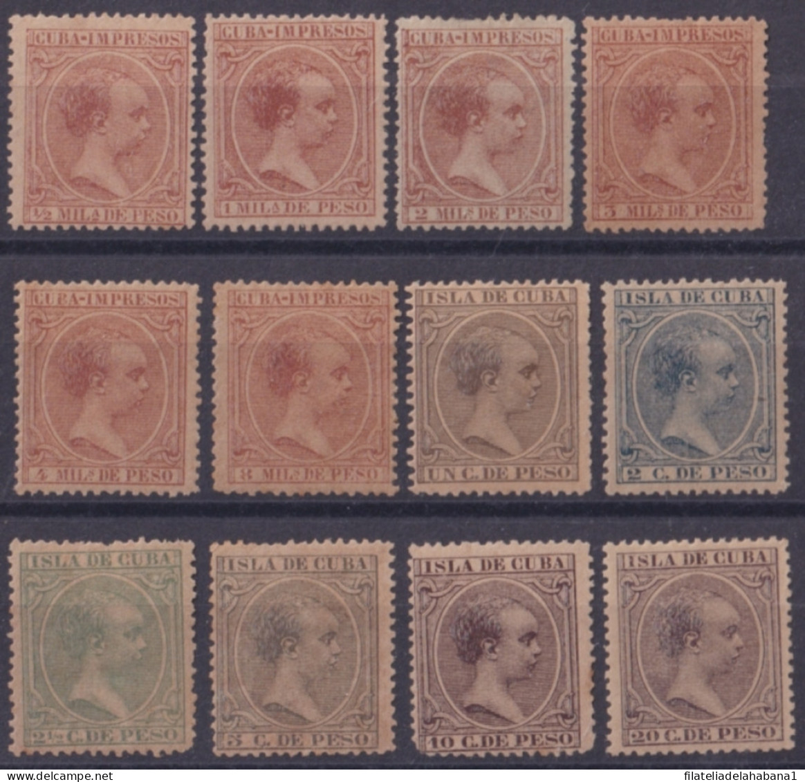 1890-123 CUBA SPAIN 1890 ALFONSO XIII ½ Mls – 20c COMPLETE SET.  - Prefilatelia