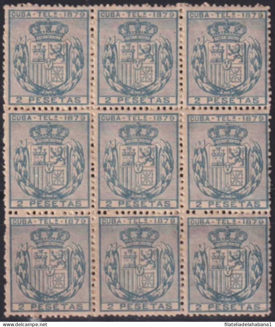 1879-255 CUBA SPAIN TELEGRAPH Ed.47 1879 ALFONSO XII 2 Ptas BLOCK 9.  - Voorfilatelie