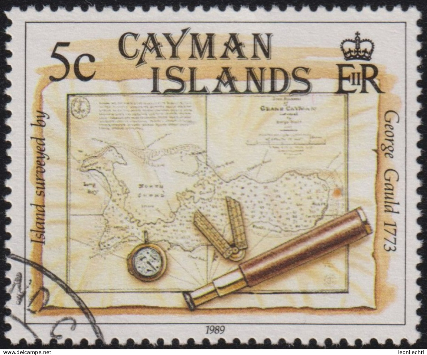 1989 Kaimaninseln / Cayman Islands °  Mi:KY 628, Sn:KY 614, Yt:KY 648, Sg:KY 691, Map Of 1773, Island Surveys - Kaimaninseln