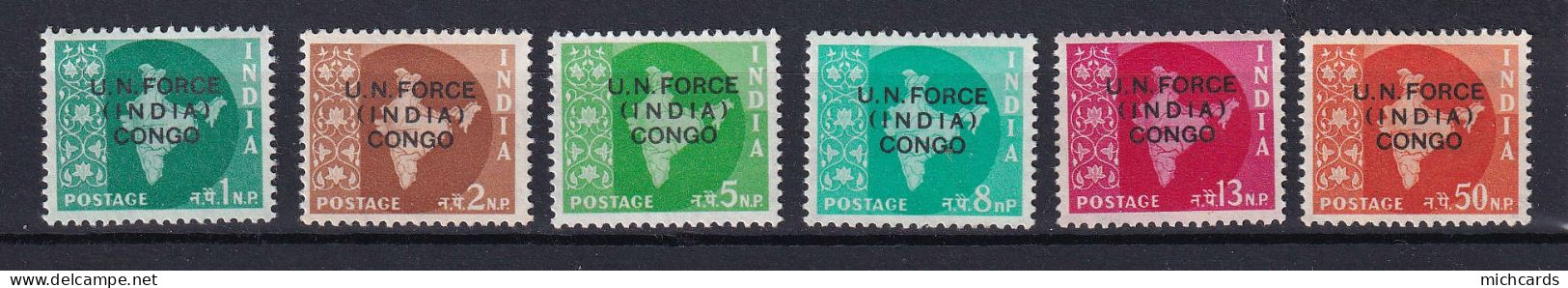 185 INDE 1962 - Yvert Franchise 44/49 - Surcharge U.N. FORCE (INDIA) CONGO - Neuf ** (MNH) Sans Charniere - Nuevos