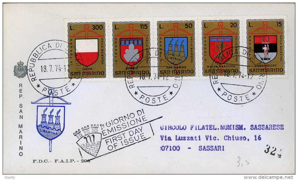 1974 IX TORNEO DELLA BALESTRA  FDC SAN MARINO FAIP - FDC