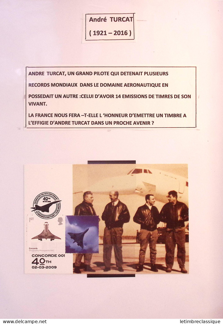 Lettre Ensemble de premiers vols Concorde dont 4 plis avec signature d'André Turcat et vols du Concorde F. BTSC dont plu