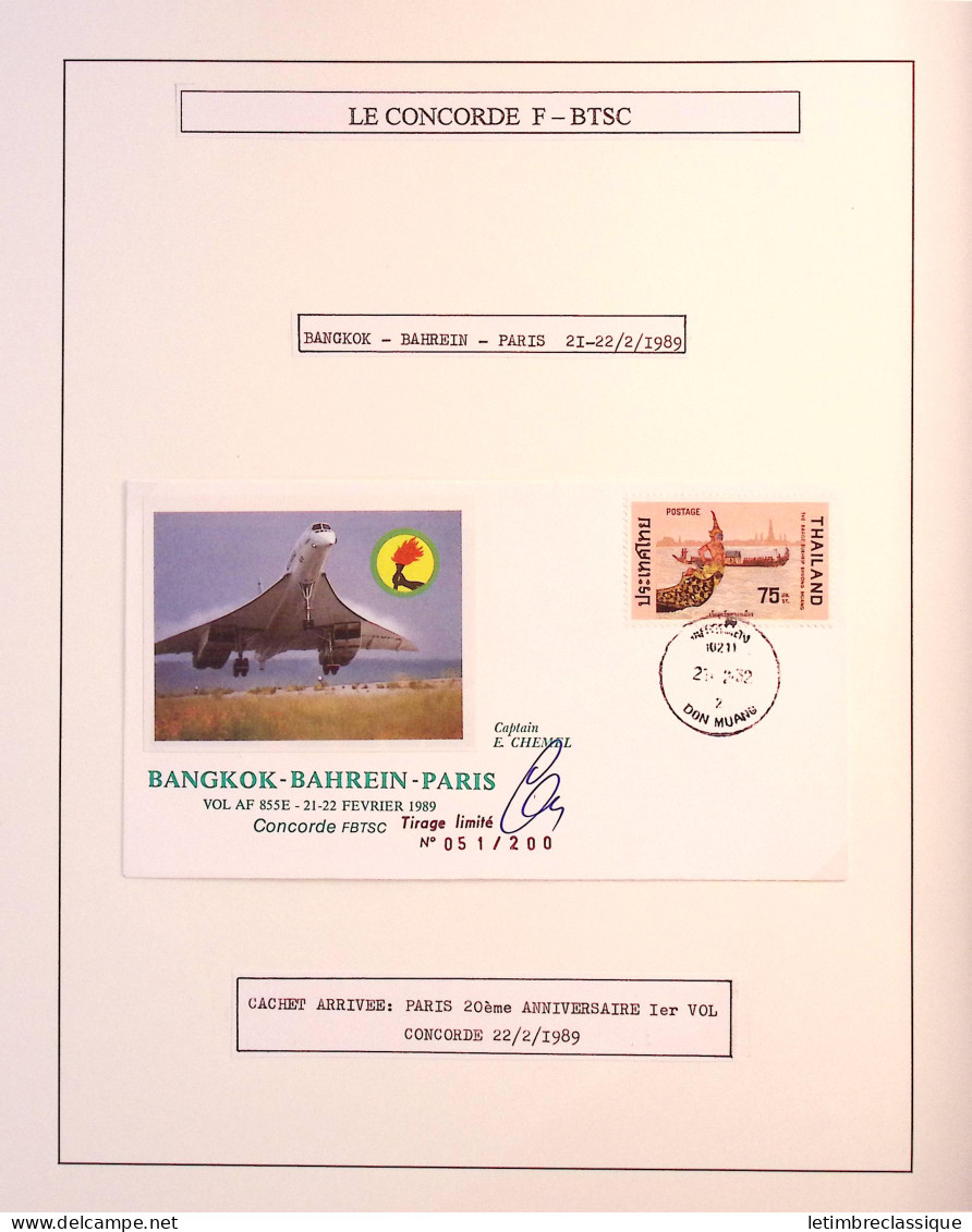 Lettre Ensemble de premiers vols Concorde dont 4 plis avec signature d'André Turcat et vols du Concorde F. BTSC dont plu