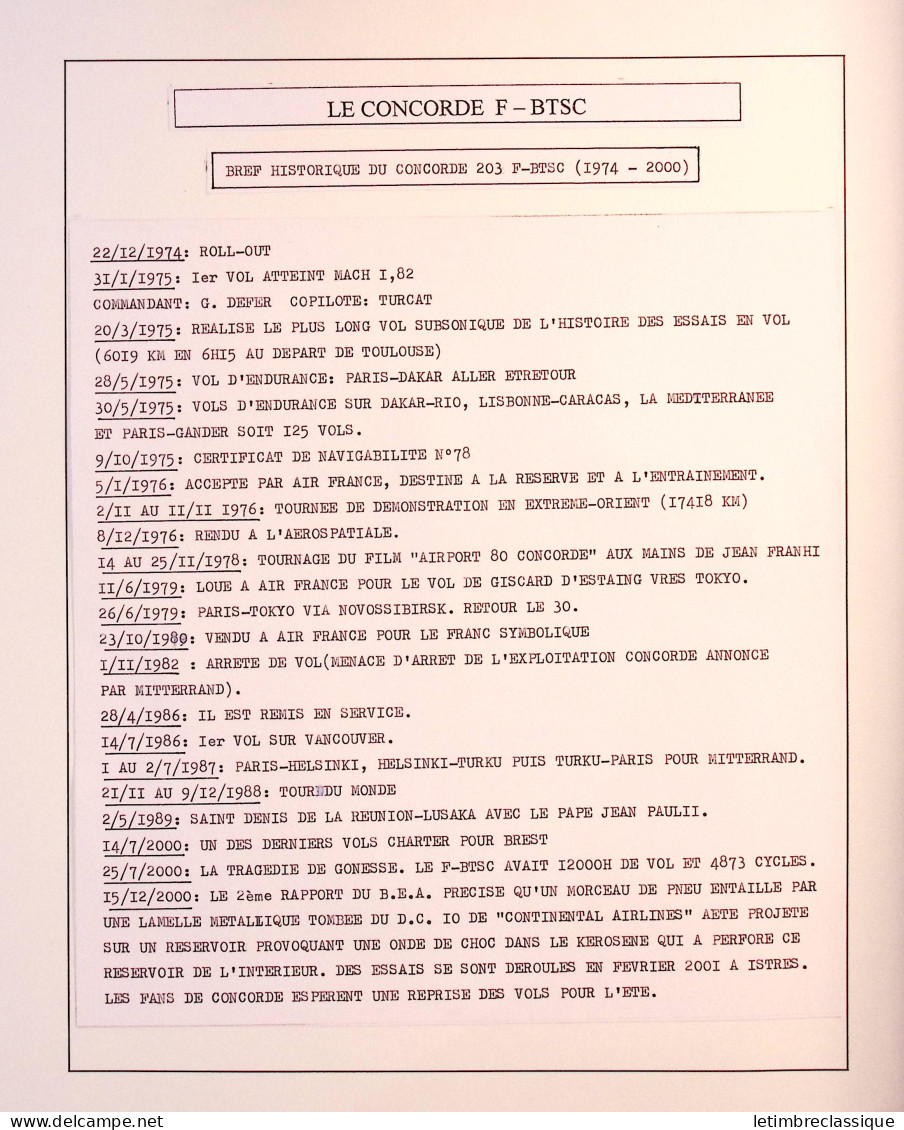 Lettre Ensemble de premiers vols Concorde dont 4 plis avec signature d'André Turcat et vols du Concorde F. BTSC dont plu