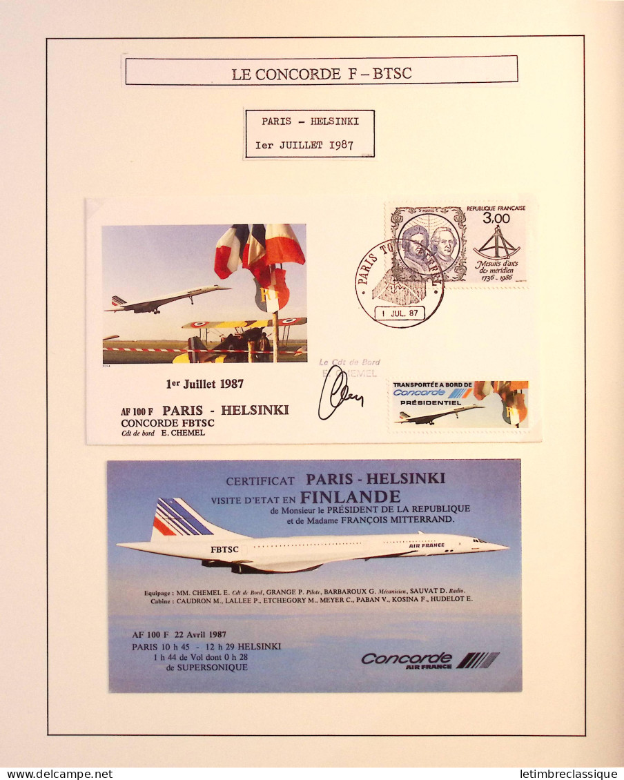 Lettre Ensemble de premiers vols Concorde dont 4 plis avec signature d'André Turcat et vols du Concorde F. BTSC dont plu