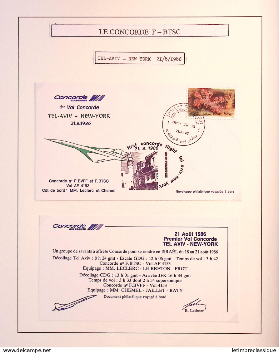 Lettre Ensemble de premiers vols Concorde dont 4 plis avec signature d'André Turcat et vols du Concorde F. BTSC dont plu