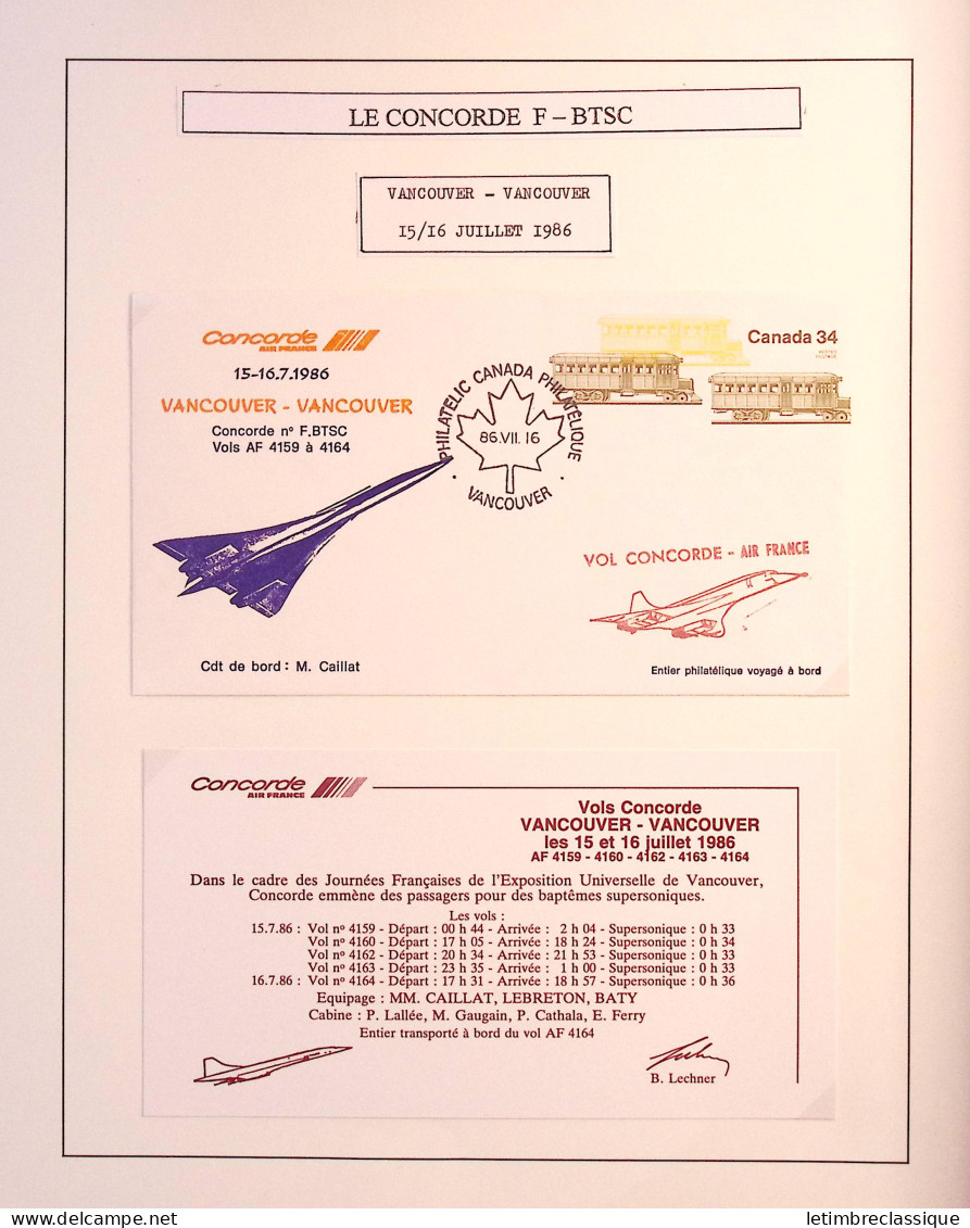 Lettre Ensemble de premiers vols Concorde dont 4 plis avec signature d'André Turcat et vols du Concorde F. BTSC dont plu