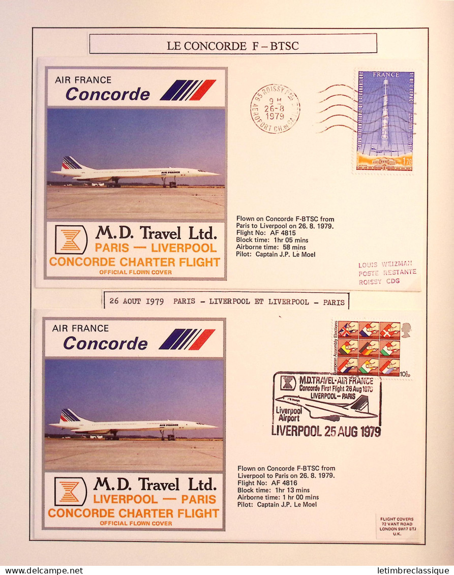 Lettre Ensemble de premiers vols Concorde dont 4 plis avec signature d'André Turcat et vols du Concorde F. BTSC dont plu