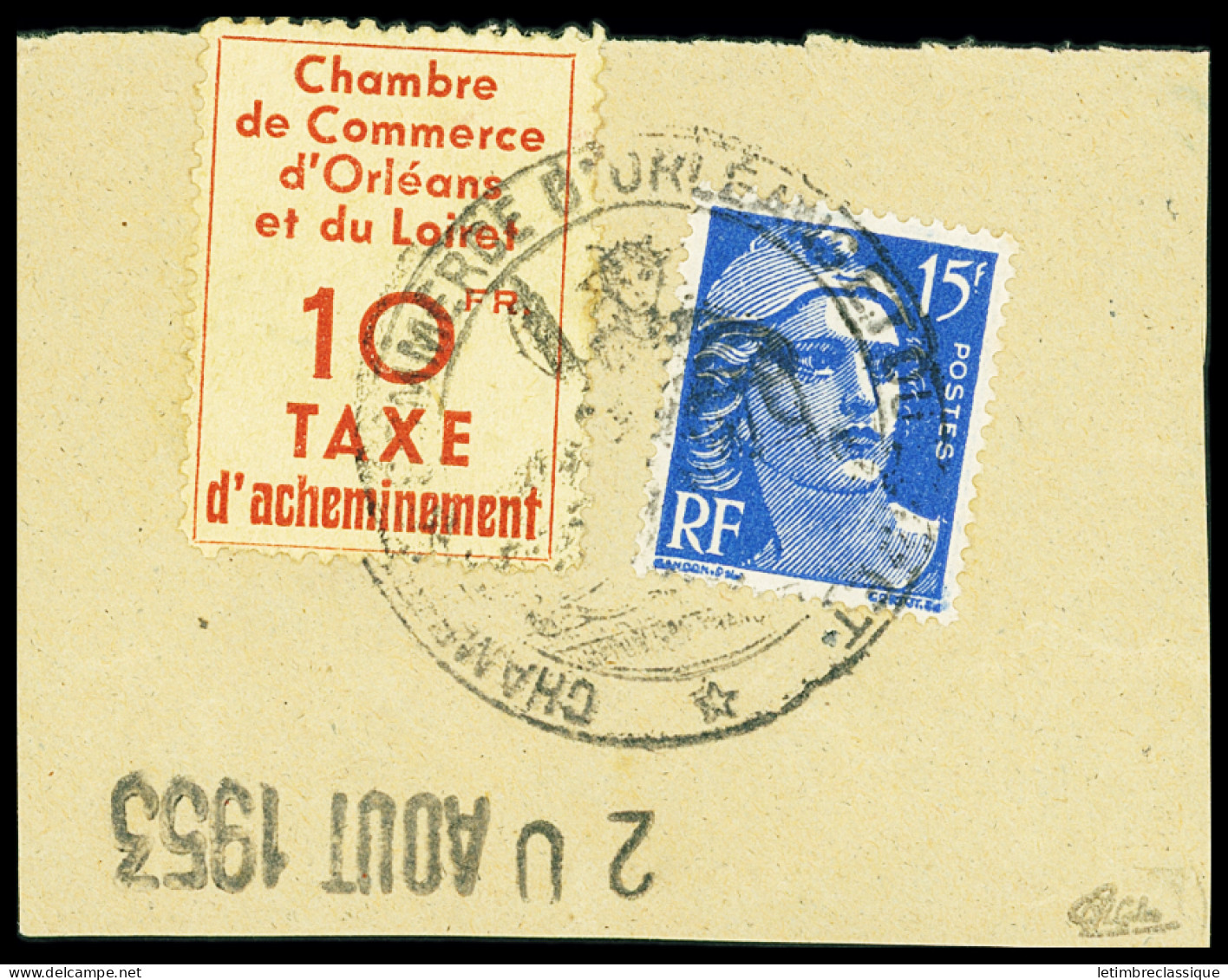 Sur Fragment N°3 10f Rouge-brique Sur Jaune En Combinaison Avec Poste N°886 15f Gandon, Obl. Cachet Chambre De Commerce  - Stamps