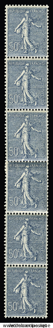 ** N°7 50c. Bleu, Variété Bande Verticale De 6 Avec Raccord Au Milieu Pour Rabouter Le 3è Timbre Au 4è, Neuf **, TB Et R - Coil Stamps