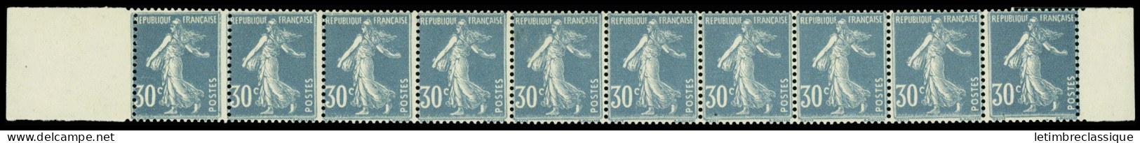 ** N°18 30c Semeuse Bleu En Bande Horizontale De Dix, Neuf **, Très Frais, TTB - Roulettes