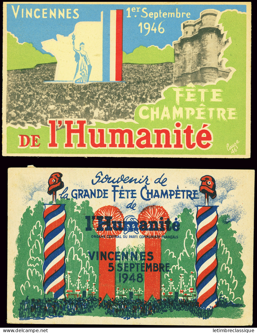 Lettre 2 Cartes Postales En Couleurs : Fête Champêtre De L'Humanité à Vincennes 1946 Et 1948, OBL TB - Sonstige & Ohne Zuordnung