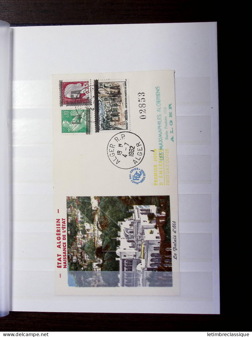 Lettre Petit Classeur Bleu Sur Les Timbres D'Algérie Surchargés EA De 1962 : 9 Documents (dont Les Divers Types De FDC)  - Other & Unclassified