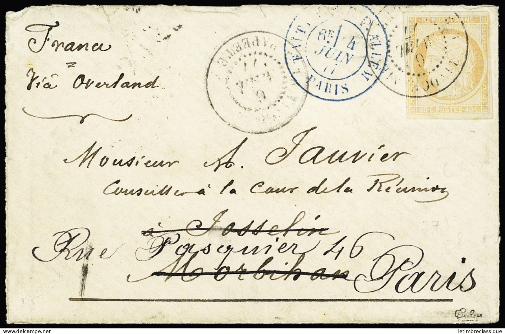 Lettre Col. Gen. N°13, 40c Cérès Obl. Càd PAPEETE - TAHITI 06.04.1877 Sur Lettre Pour Paris, TB. Signé Calves - Other & Unclassified