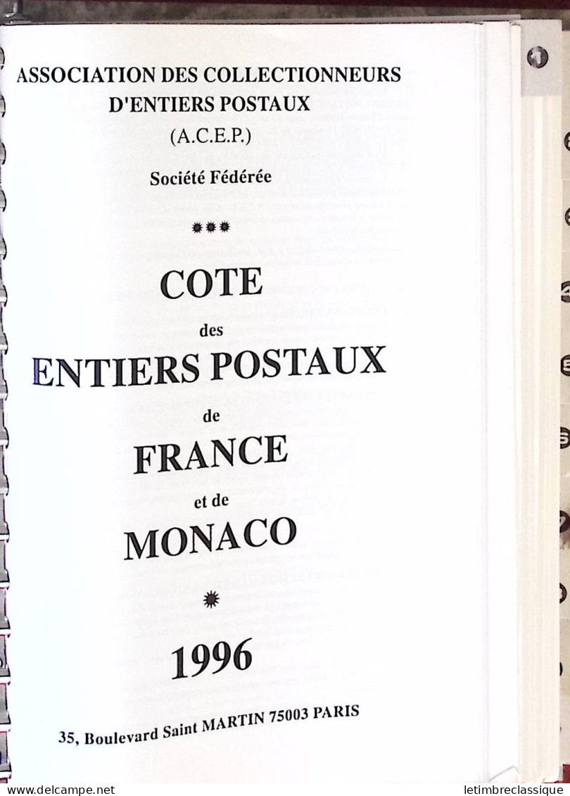 Catalogue Des Entiers Postaux De France Et Monaco, édition De 1996 - Sonstige & Ohne Zuordnung