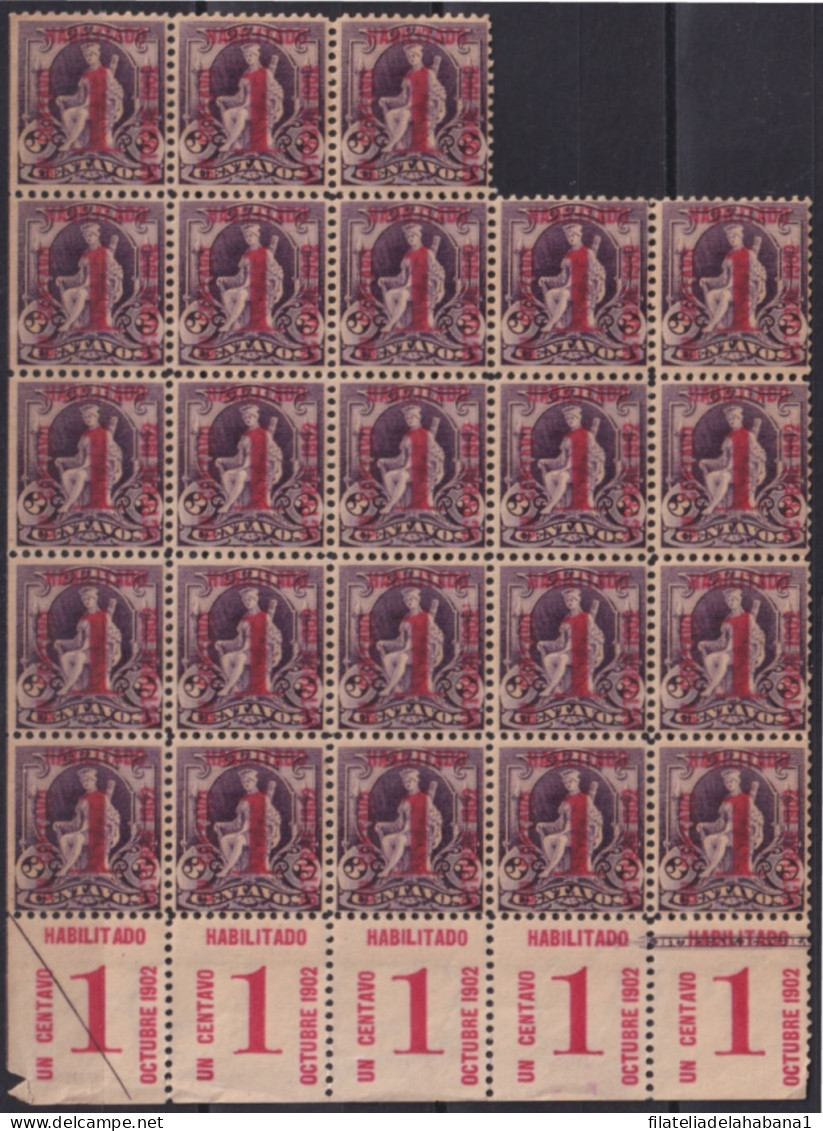 1902-163 CUBA REPUBLICA 1902 MNH 1c OVERPRINT FUENTE DE LA INDIA BLOCK 23.  - Nuovi