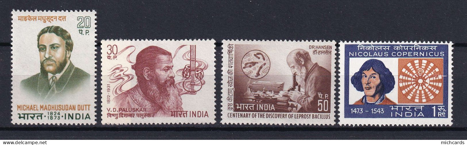 187 INDE 1973 - Yvert 370/73 - Copernic Et Celebrite - Neuf ** (MNH) Sans Charniere - Ungebraucht