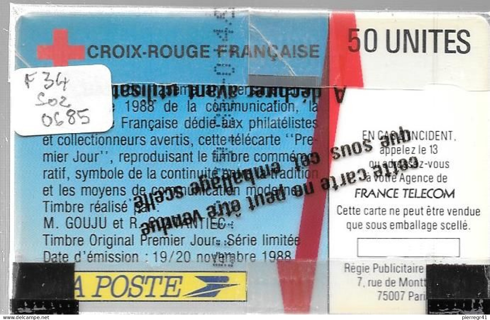 CARTE²°-PUBLIC-1988-50U-F34-So2-CROIX ROUGE 1-V°4Pe0685-10000Ex/-NSB/LUXE- - 1989