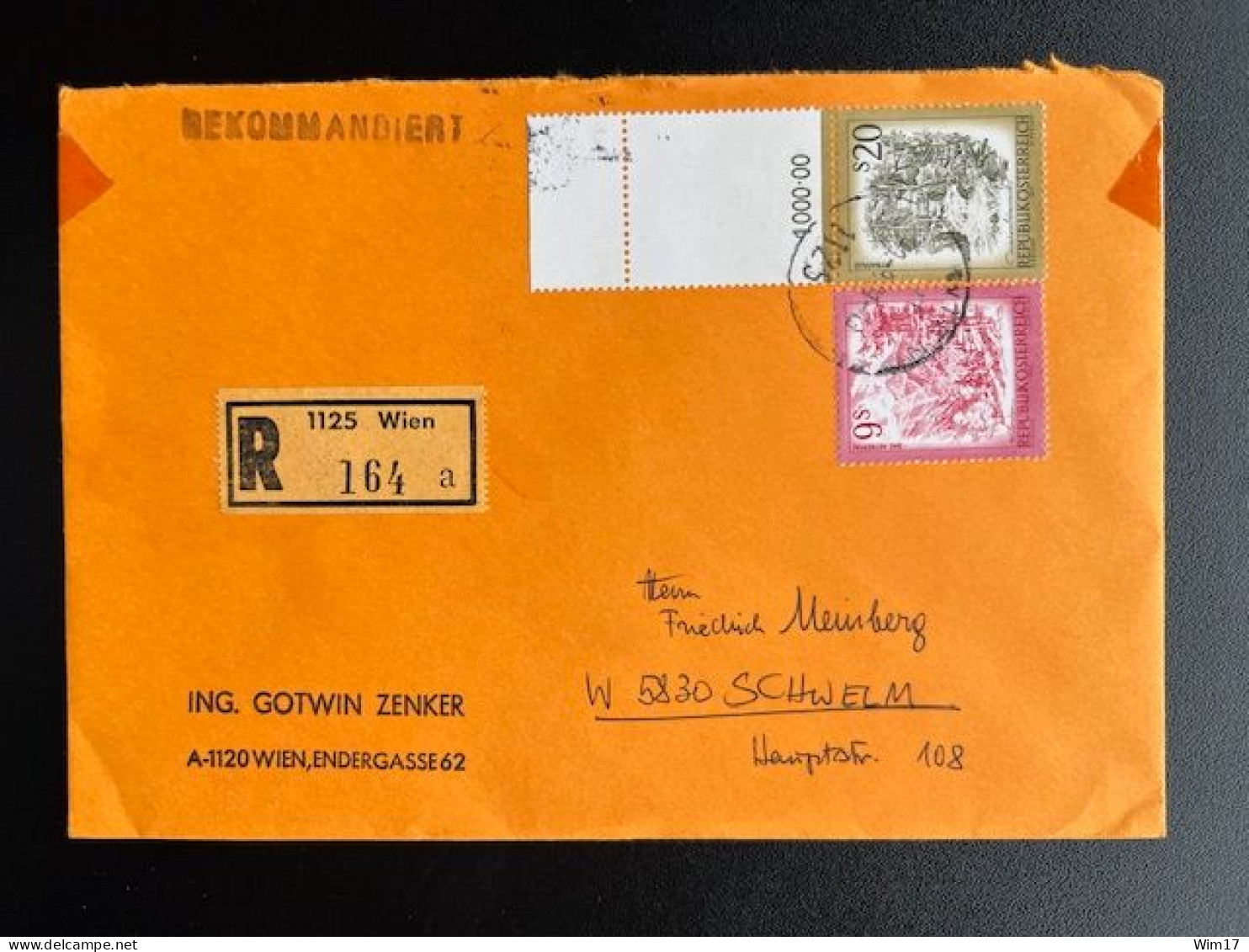 AUSTRIA 1991 REGISTERED LETTER VIENNA WIEN TO SCHWELM 09-09-1991 OOSTENRIJK OSTERREICH EINSCHREIBEN - Covers & Documents