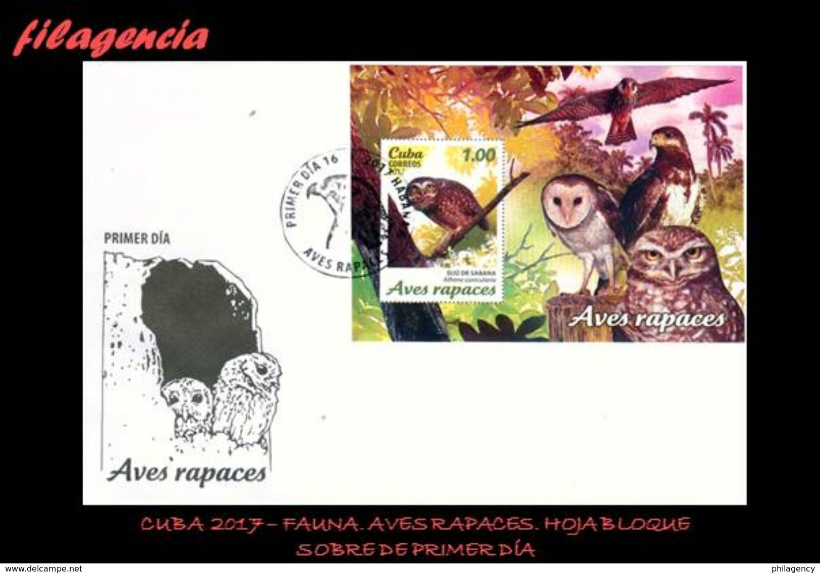 CUBA SPD-FDC. 2017-30 FAUNA. AVES RAPACES CUBANAS. HOJA BLOQUE - FDC