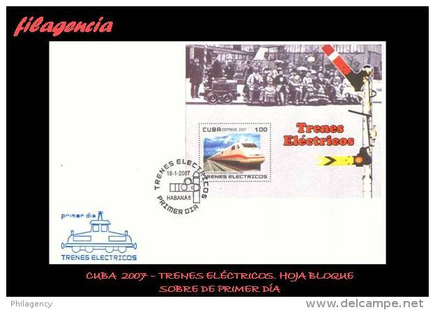 CUBA SPD-FDC. 2007-03 TRENES ELÉCTRICOS. HOJA BLOQUE - FDC