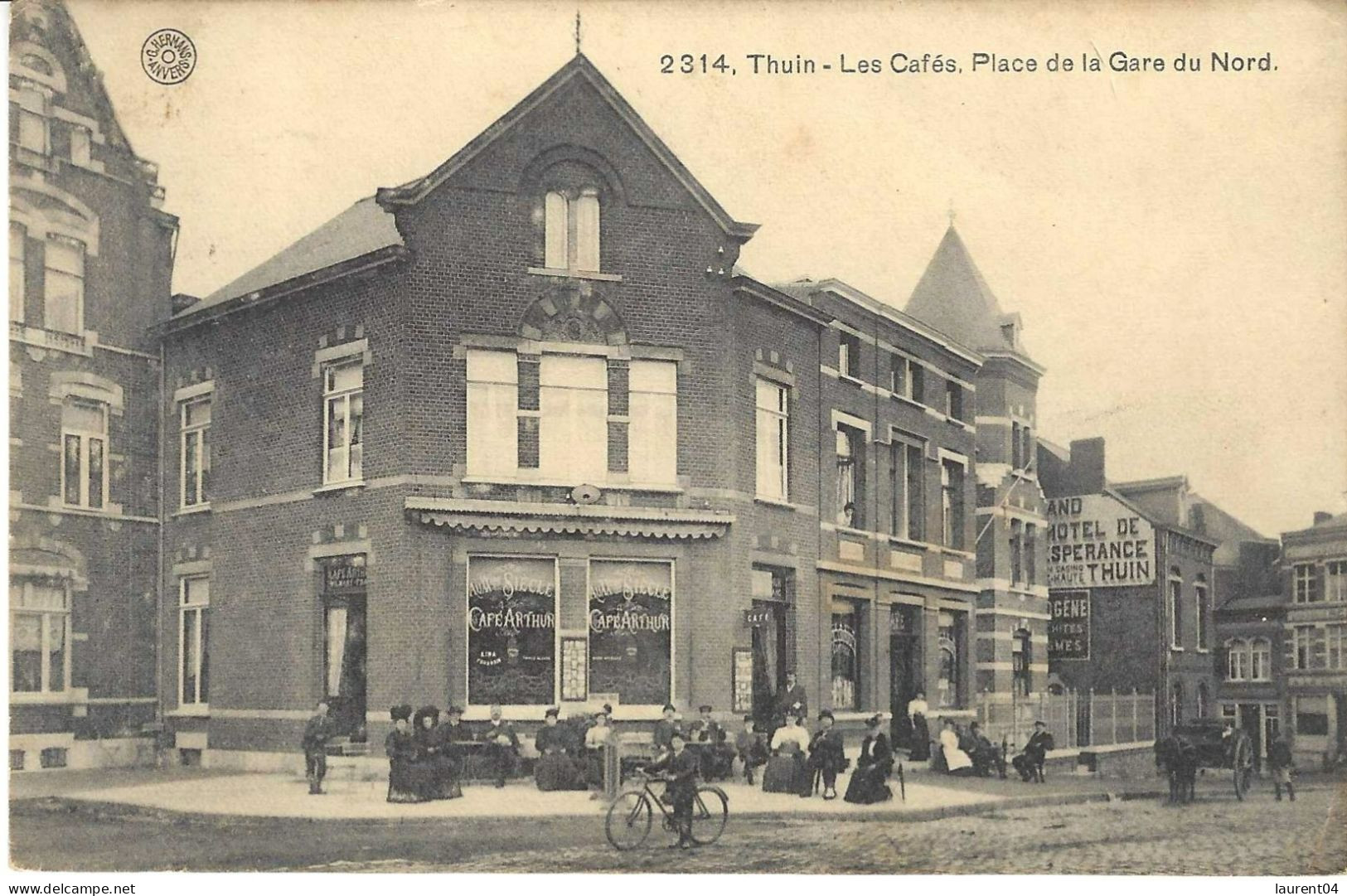 THUIN.  LES CAFES. PLACE DE LA GARE DU NORD. BELLE ANIMATION. - Thuin