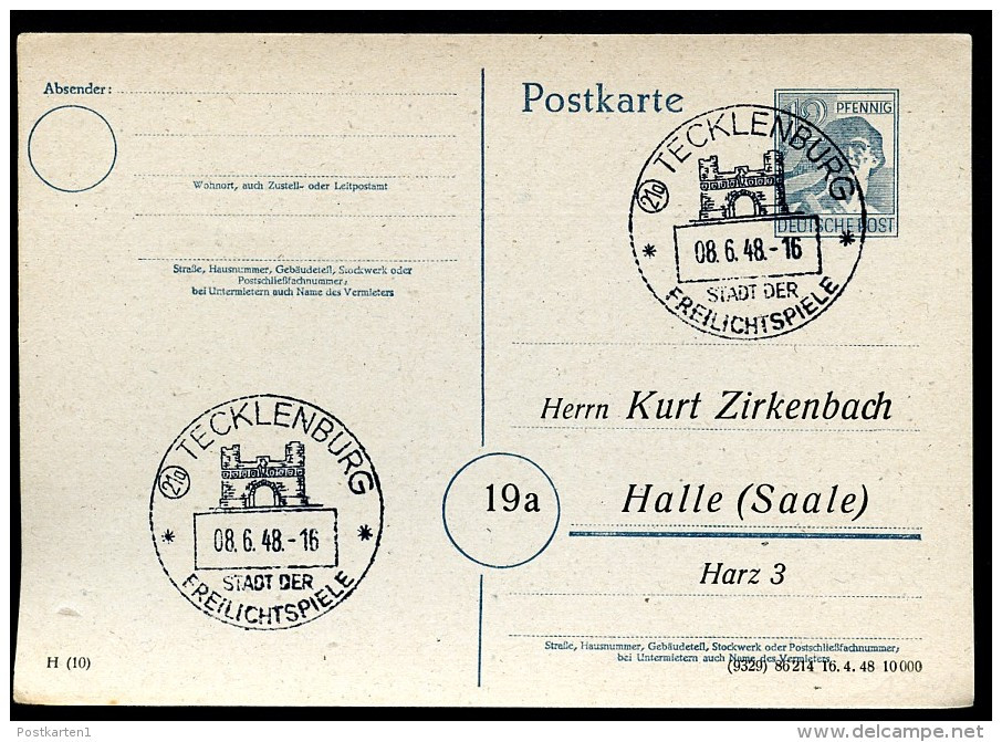 P962/06 Postkarte ZUDRUCK Zirkenbach Halle Sost. FREILICHTSPIELE TECKLENBURG 1948  Kat.5,00 € - Entiers Postaux