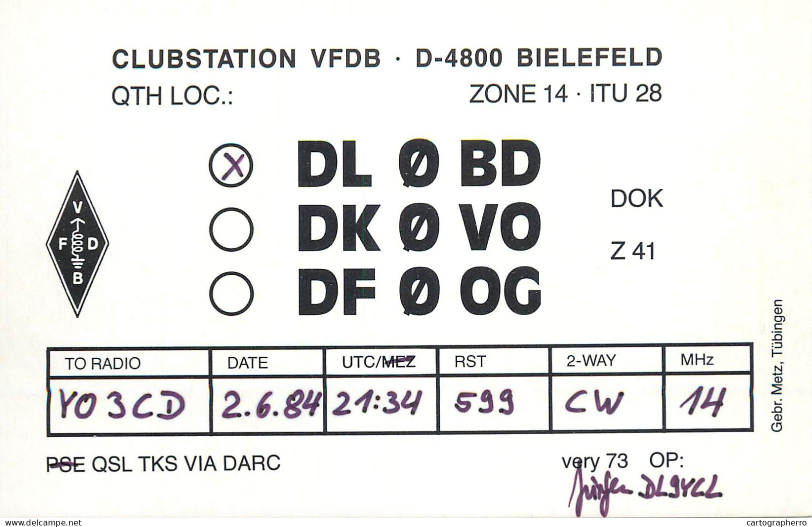 Germany Federal Republic Radio Amateur QSL Card DL0BD - Radio Amatoriale