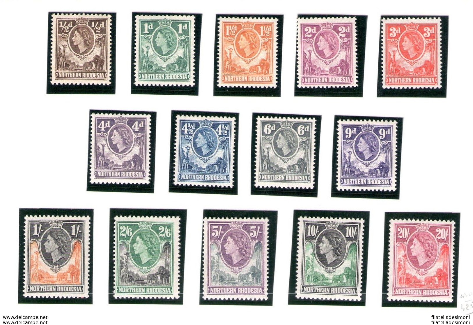 1953 NORTHERN RHODESIA Elizabeth II Set Of 14 SG N° 61/74 MLH* - Sonstige & Ohne Zuordnung