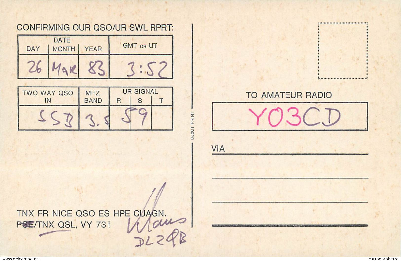 Germany Federal Republic Radio Amateur QSL Card Y03CD DL0RCA - Radio Amatoriale