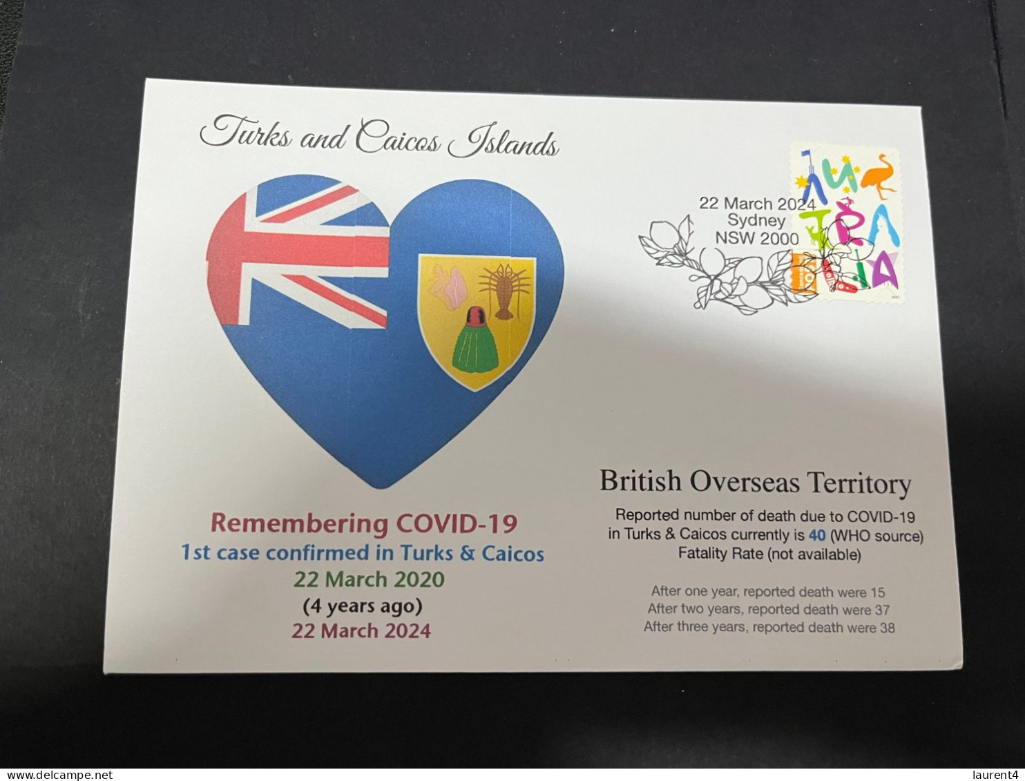 23-3-2024 (3 Y 44) COVID-19 4th Anniversary - Turks & Caicos Island (UK) - 23 March 2024 (with OZ Stamp) - Malattie