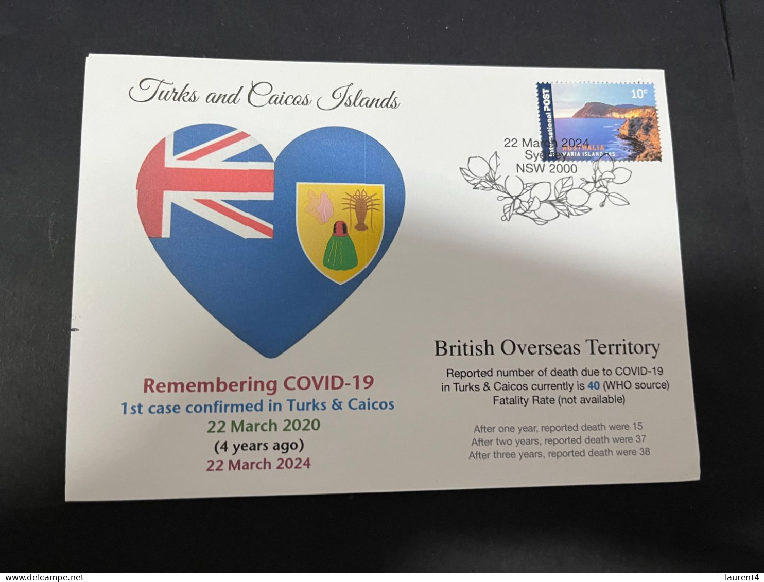 23-3-2024 (3 Y 44) COVID-19 4th Anniversary - Turks & Caicos Island (UK) - 23 March 2024 (with OZ Stamp) - Malattie