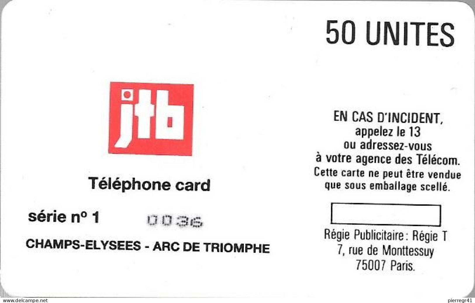 CARTE²°-PUBLIC-1987-F 01-SO1-50U-JTB-PARIS-4Pe 0305 Env-Utilisé-TBE/ - 1987