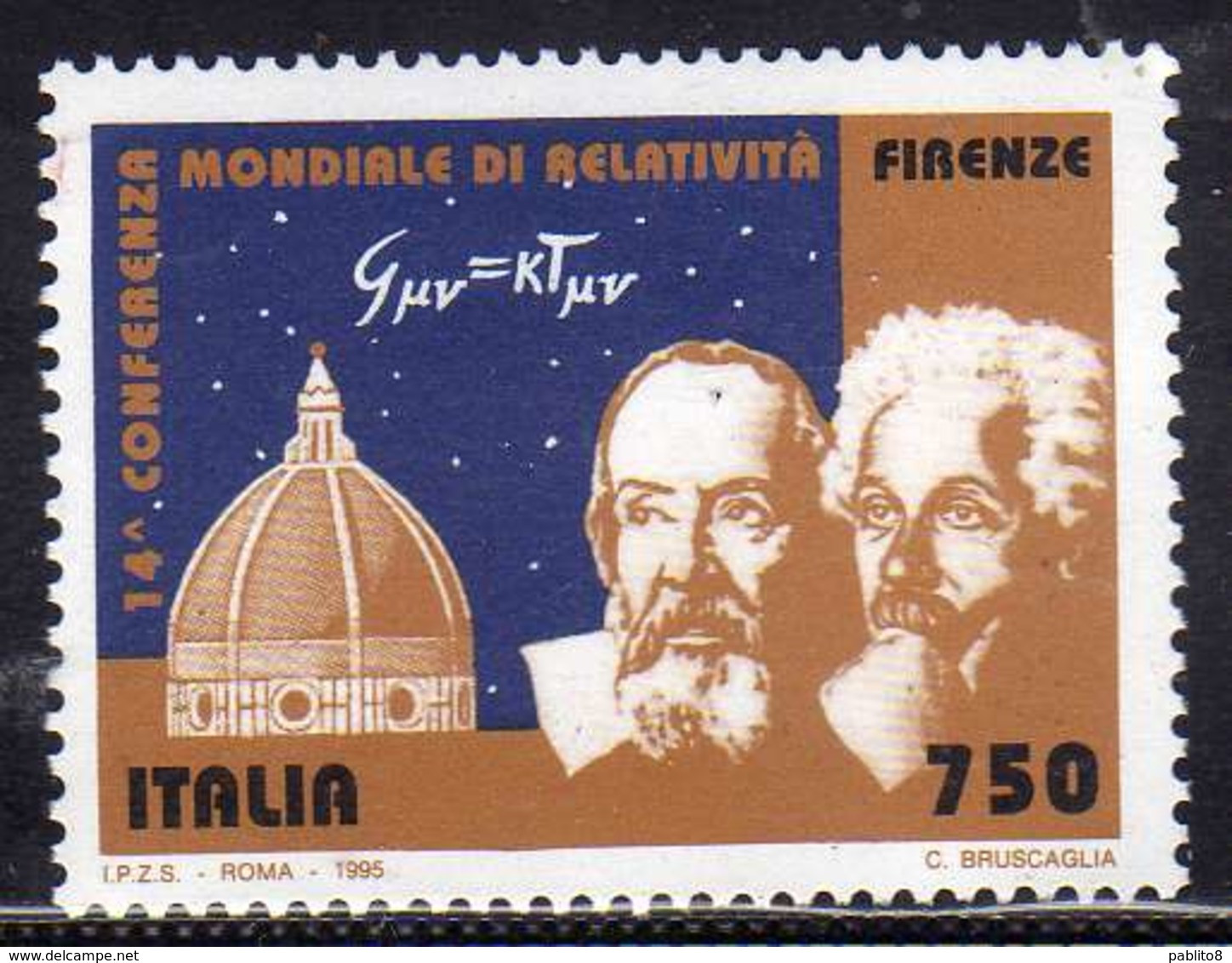 ITALIA REPUBBLICA ITALY 1995 CONVEGNO DI RELATIVITA GENERALE FISICA DELLA GRAVITAZIONE GALILEI EINSTEN LIRE 750 MNH - 1991-00: Neufs