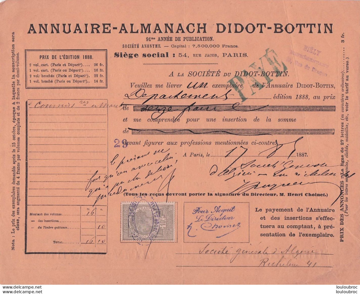 ANNUAIRE ALMANACH DIDOT-BOTTIN 1888 - 1800 – 1899