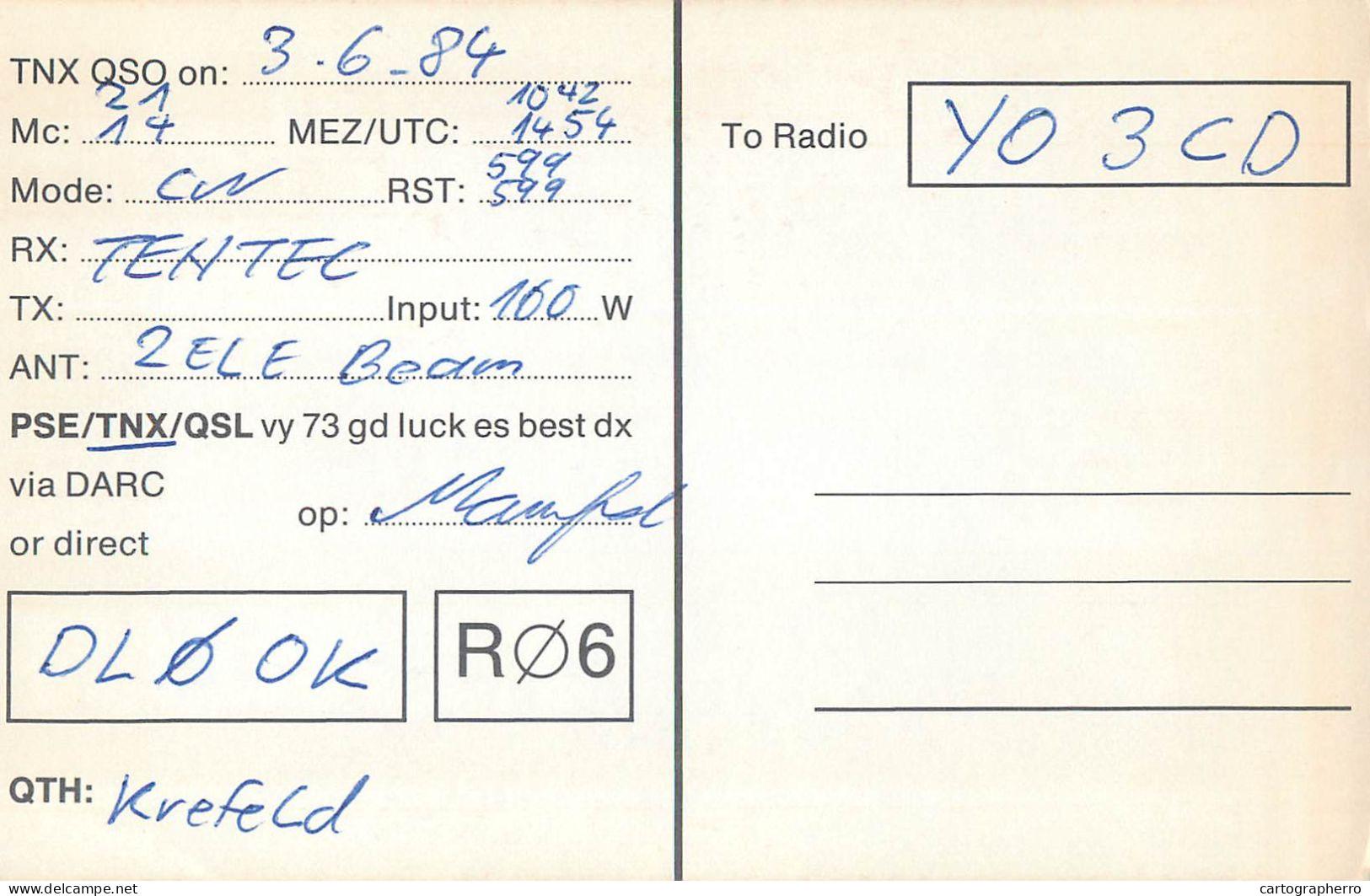 Germany Federal Republic Radio Amateur QSL Card Y03CD DL0OK - Radio Amatoriale