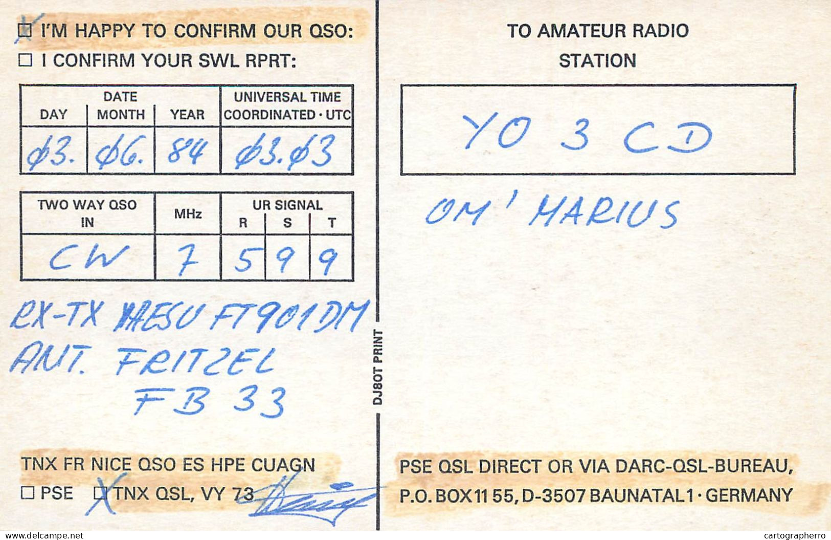 Germany Federal Republic Radio Amateur QSL Card Y03CD DL0KT - Radio Amateur