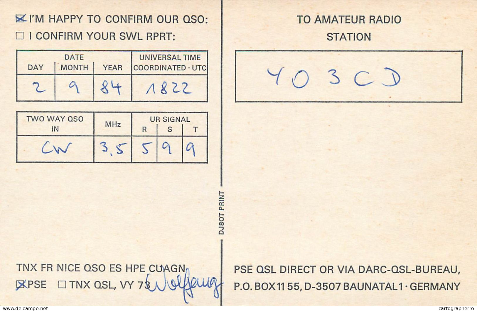 Germany Federal Republic Radio Amateur QSL Card Y03CD DL9HC - Radio Amatoriale