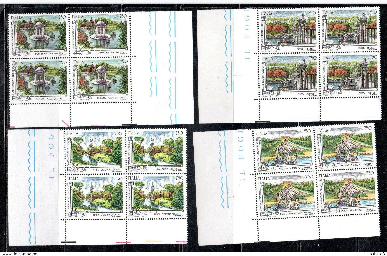 ITALIA REPUBBLICA ITALY REPUBLIC 1995 PATRIMONIO ARTISTICO E CULTURALE GIARDINI STORICI GARDENS SERIE QUARTINA SET MNH - 1991-00: Neufs