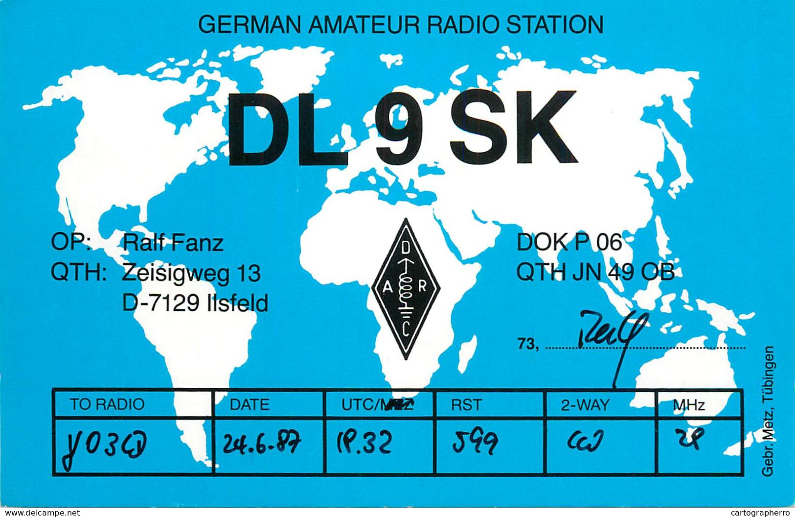 Germany Federal Republic Radio Amateur QSL Card Y03CD DL9SK - Radio Amateur