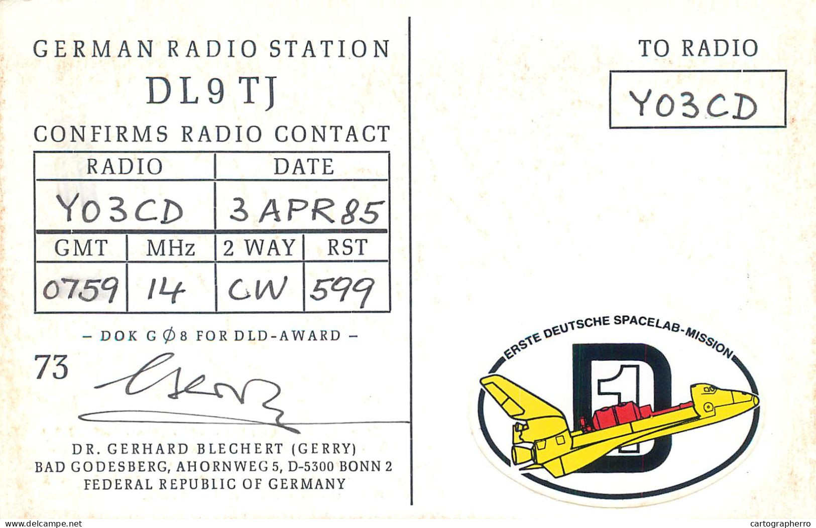 Germany Federal Republic Radio Amateur QSL Card Y03CD DL9TJ - Radio Amateur