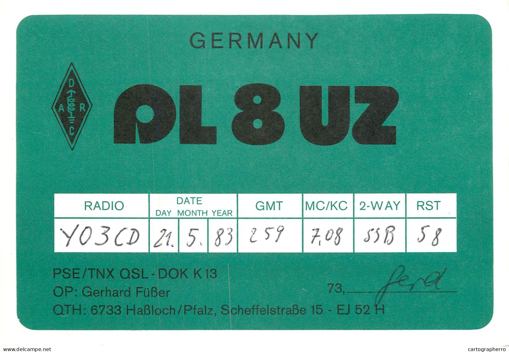 Germany Federal Republic Radio Amateur QSL Card Y03CD AL8UZ - Radio Amateur
