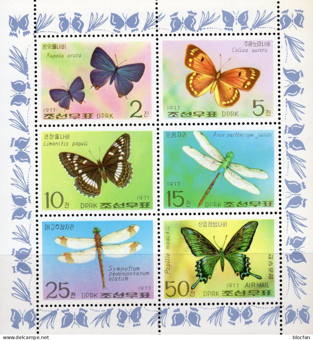 Schmetterlinge 1977 Korea 1653/8A Kleinbogen ** 18€ Naturschutz Libellen Papillon Sheet Hoja M/s Fauna Sheetlet Bf Corea - Papillons