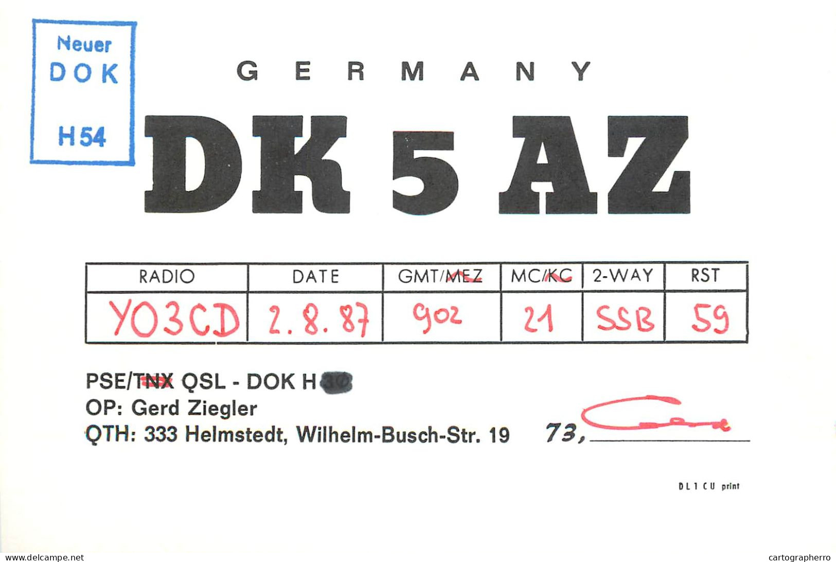 Germany Federal Republic Radio Amateur QSL Card Y03CD DK5AZ - Radio Amateur