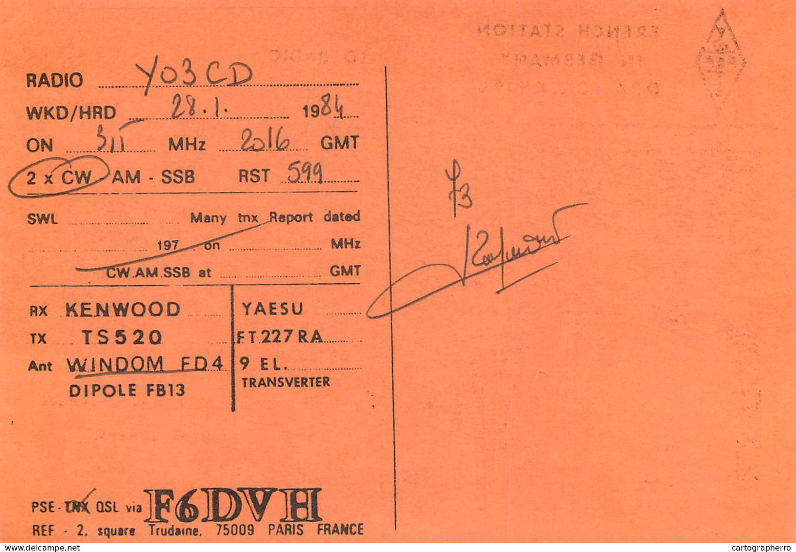 Germany Federal Republic Radio Amateur QSL Card Y03CD DA1EW - Radio Amateur