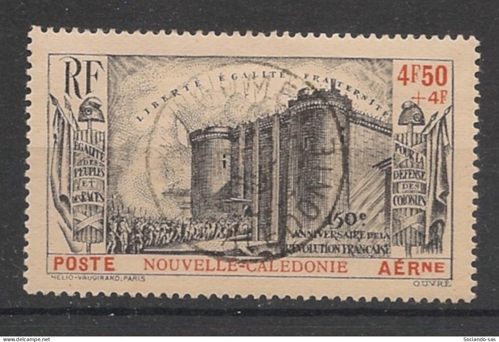 NOUVELLE-CALEDONIE - 1939 - PA N°YT. 35 - Révolution Française 4f50 + 4f Noir - Oblitéré / Used - Usados