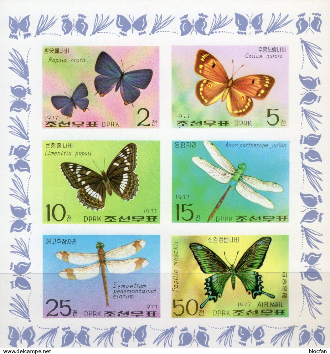 Imperf. Schmetterlinge 1977 Korea 1653/8B 6-KB ** 36€ Naturschutz Libellen Papillon Bloc Hoja Ss Fauna Sheetlet Bf Coree - Papillons