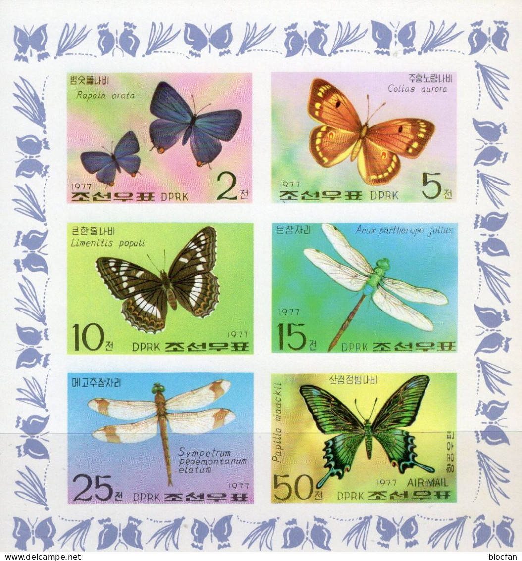 Imperf. Schmetterlinge 1977 Korea 1653/8B 6-KB ** 36€ Naturschutz Libellen Papillon Bloc Hoja Ss Fauna Sheetlet Bf Coree - Vlinders